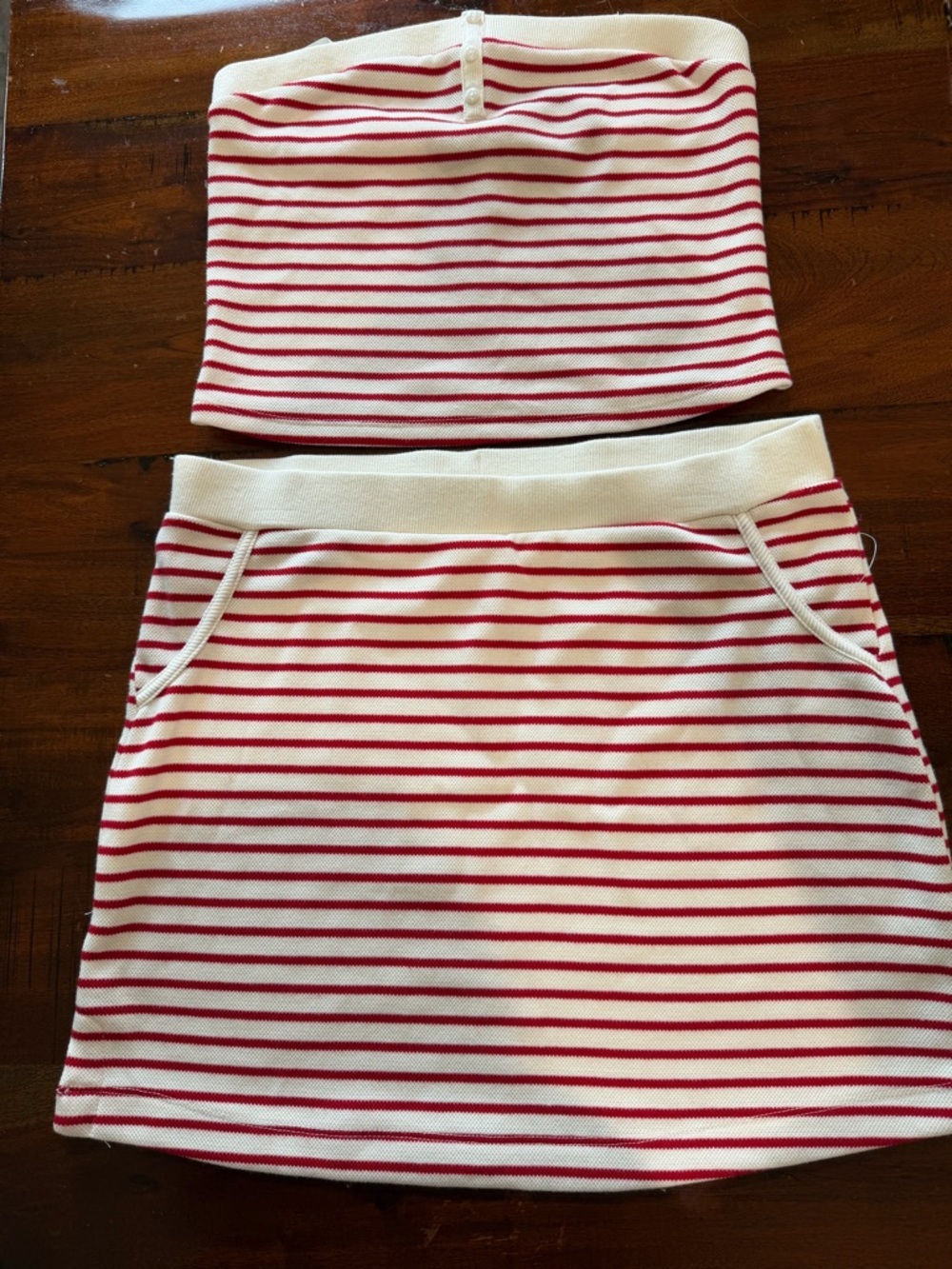 KIRIOUS Los Angeles Striped Tube Top and Skirt Set in White and Red
